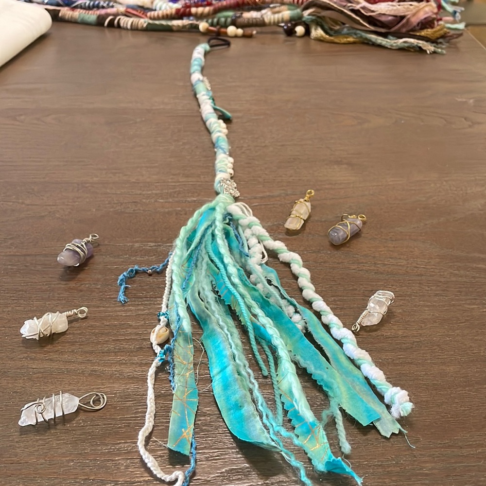 Mermaid Gypsy Hair Braid Removable Dread Blue White Turquoise Shells Beads - Picture 3 of 5
